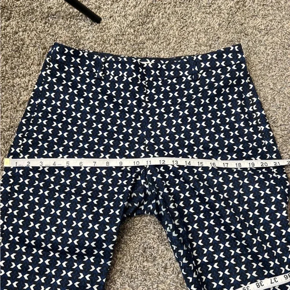 H&M NAVY BLUE BLACK PRINT ANKLE CROPPED PANTS STRETCH MID/HIGH WAIST SIZE 10 - Picture 9 of 14
